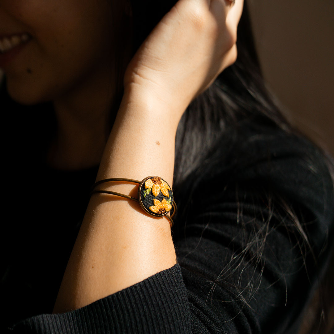 Bracelet - Hand Embroidered Floral Cuff
