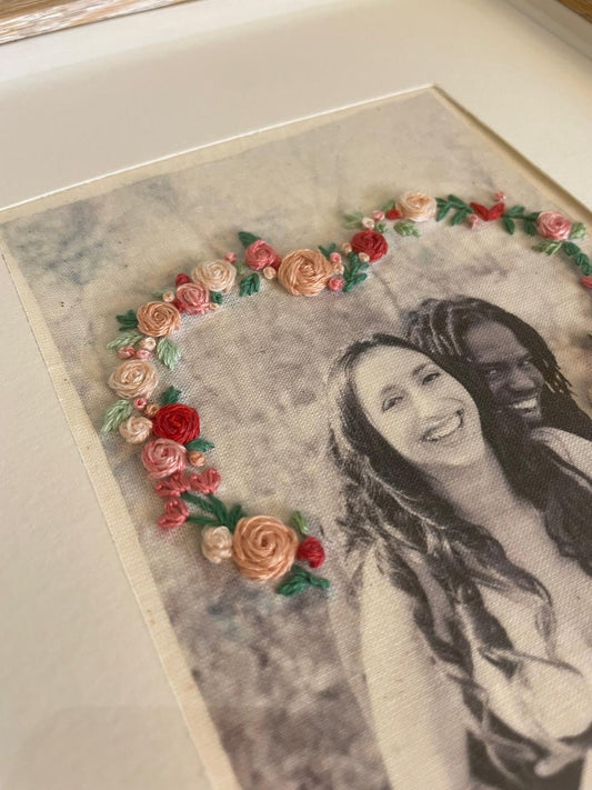 Custom Photo 4x6' - Floral Hand Embroidered Heart