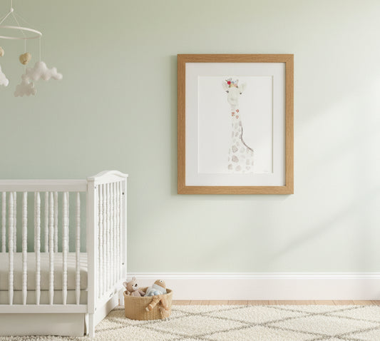 Print - Giraffe Watercolor with Embroidery