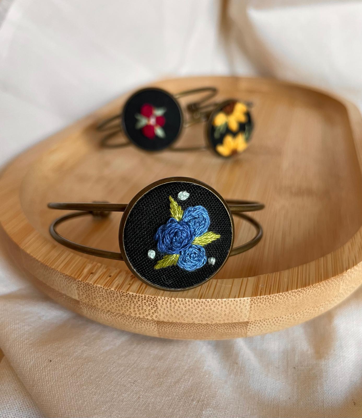 Bracelet - Hand Embroidered Floral Cuff