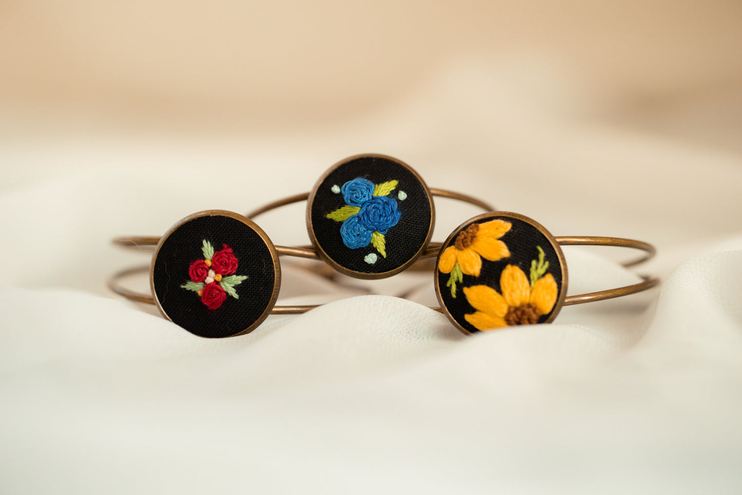 Bracelet - Hand Embroidered Floral Cuff