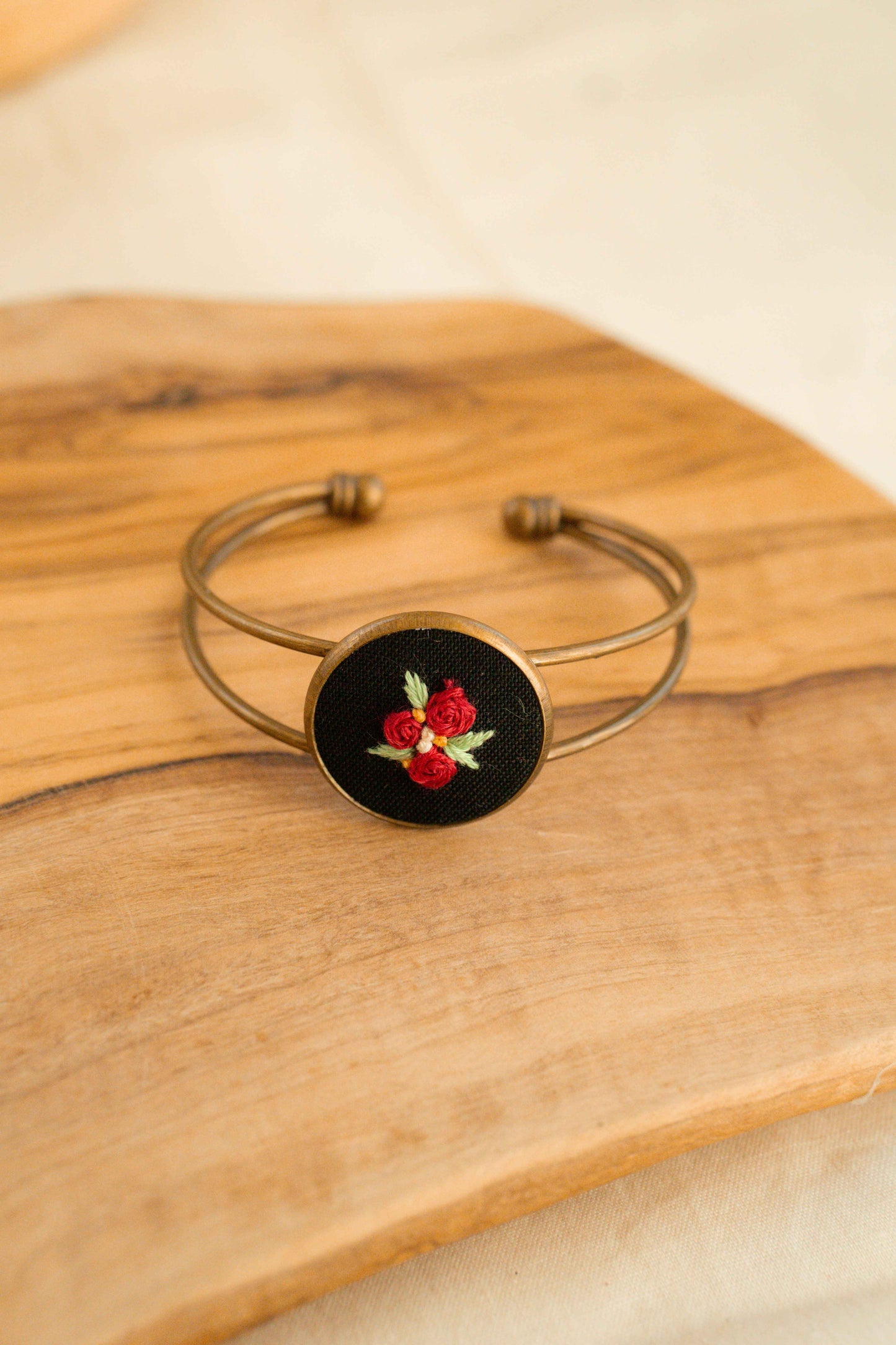 Bracelet - Hand Embroidered Floral Cuff