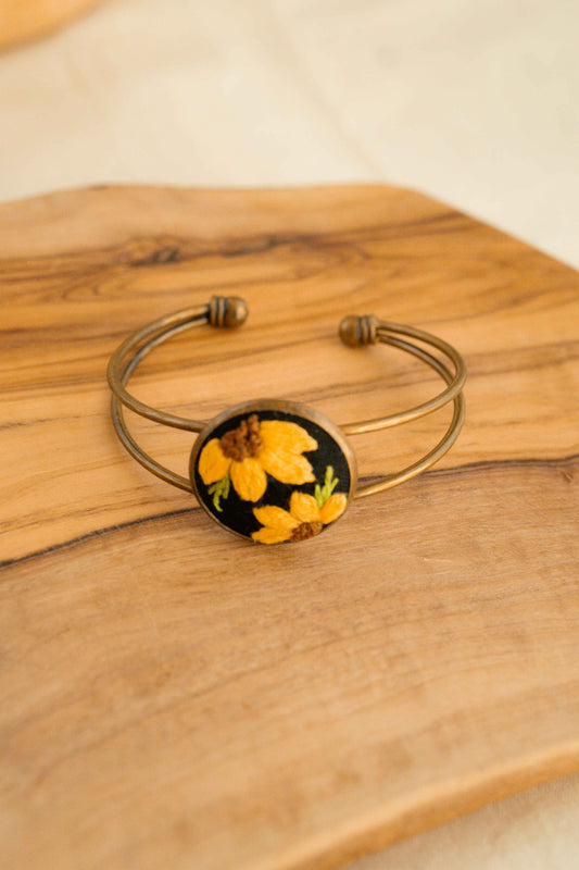 Bracelet - Hand Embroidered Floral Cuff