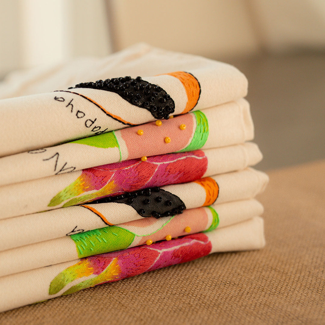 Hand Embroidered Tote Bag - Fruit Collection