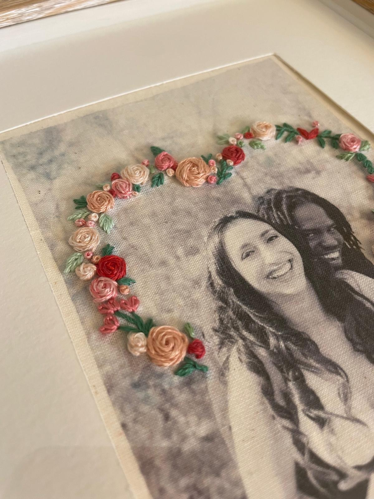 Custom Photo 4x6' - Floral Hand Embroidered Heart