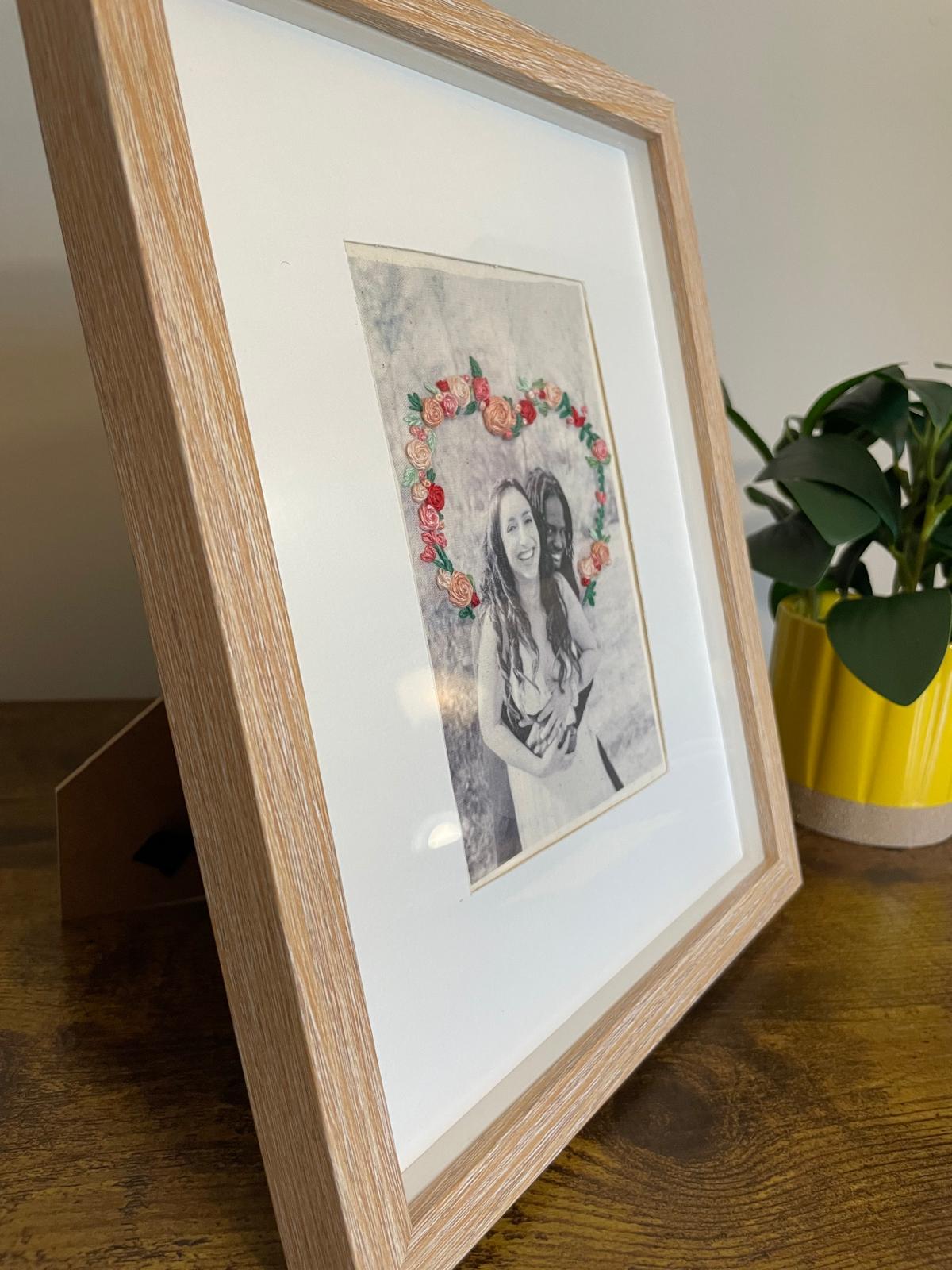 Custom Photo 4x6' - Floral Hand Embroidered Heart