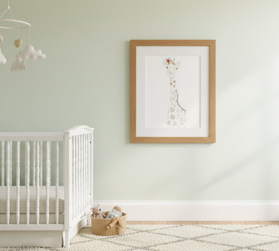 Print - Giraffe Watercolor with Embroidery