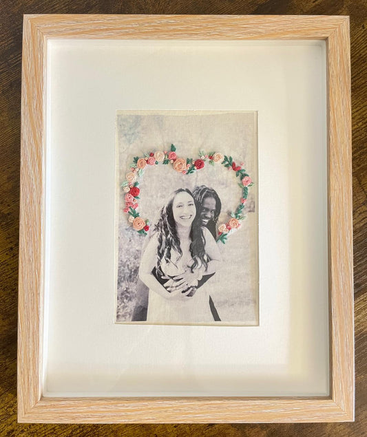 Custom Photo 4x6' - Floral Hand Embroidered Heart