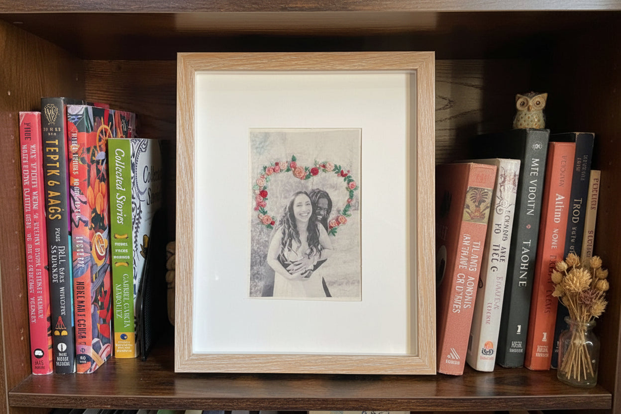 Custom Photo 4x6' - Floral Hand Embroidered Heart