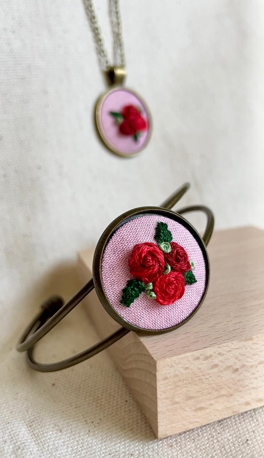Bracelet - Hand Embroidered Floral Cuff