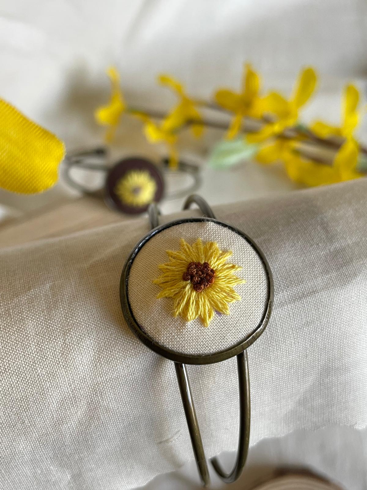 Bracelet - Hand Embroidered Sunflower Cuff